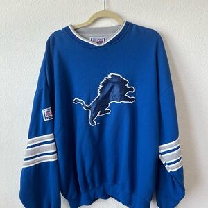 STARTER Detroit Lions Blue Crewneck Sweater